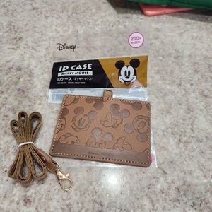 Disney Daiso Mickey Mouse ID Case Lanyard - Brown NEW